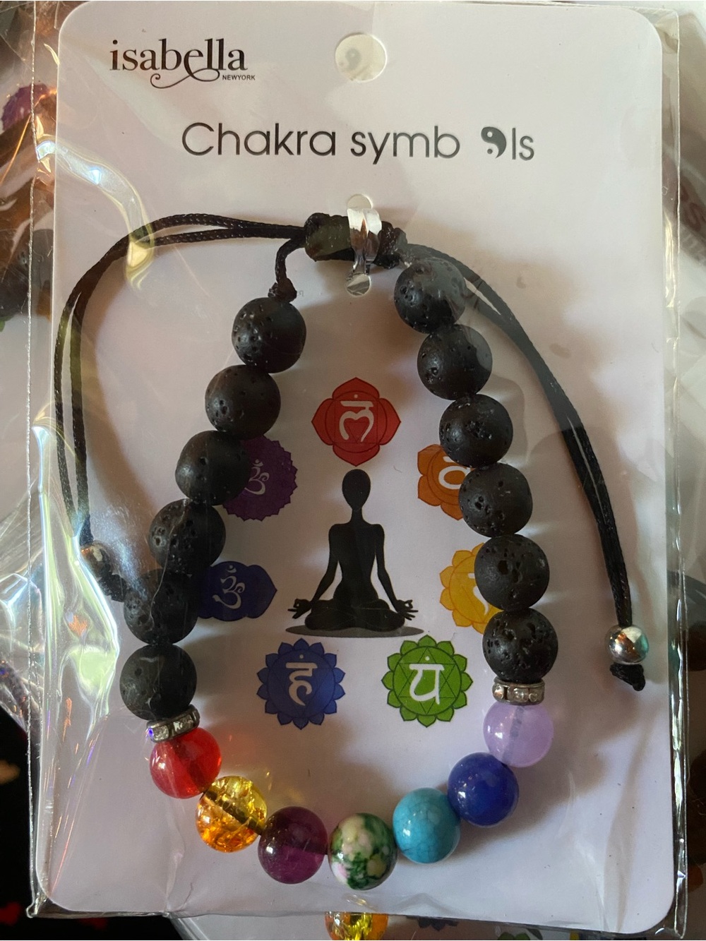 Abella Black Lava Bead Bracelet with Multicolor Chakra Stones